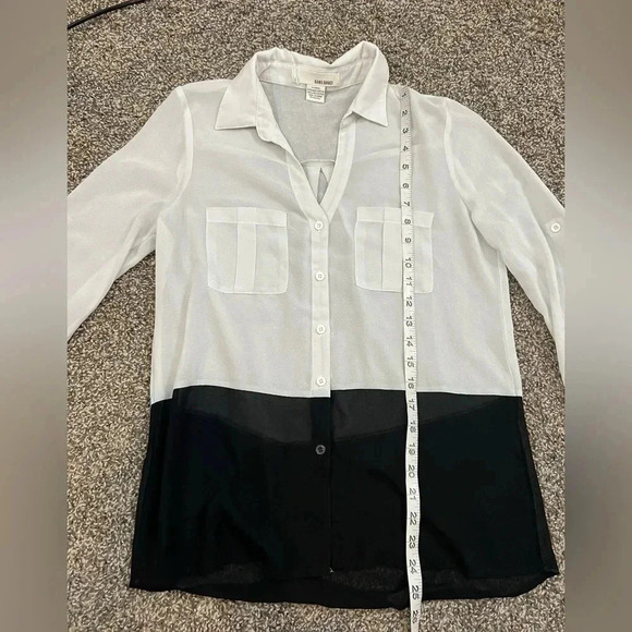 SANS SOUCI BKACK ABD WHITE SHEER BLOUSE BUTTON UP LONG SLEEVE SIZE SMALL - Picture 7 of 8